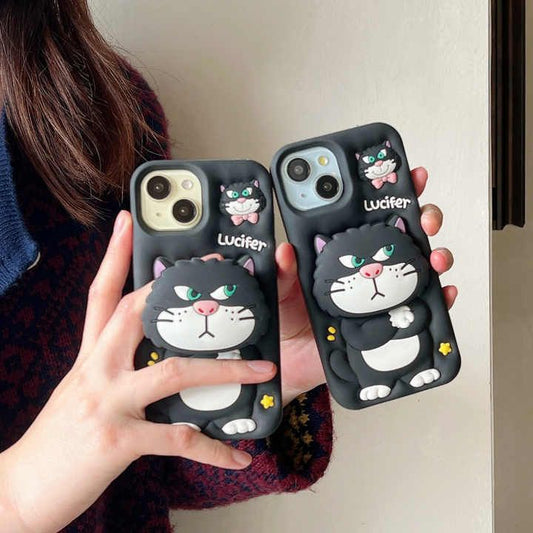3D Cute Cat Holder Silicone Soft Phone Case for Apple Iphone