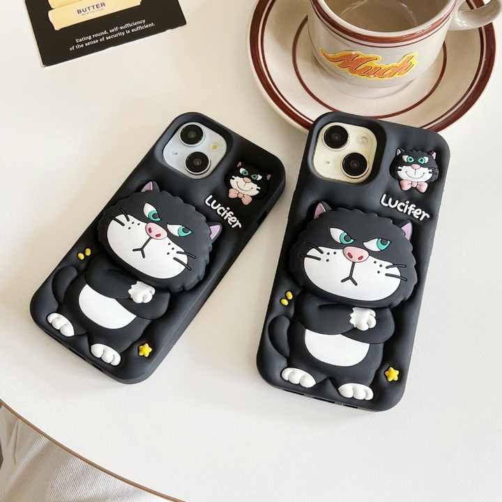 3D Cute Cat Holder Silicone Soft Phone Case for Apple Iphone