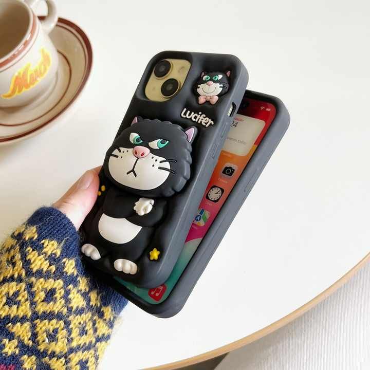 3D Cute Cat Holder Silicone Soft Phone Case for Apple Iphone