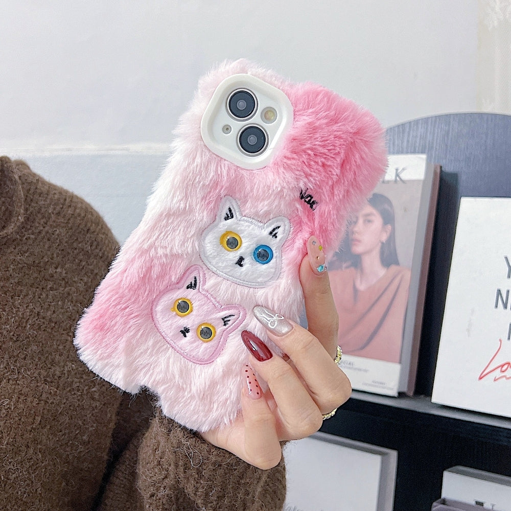 Fluffy Furry Cat Embroided Camera Protection Apple iPhone Case