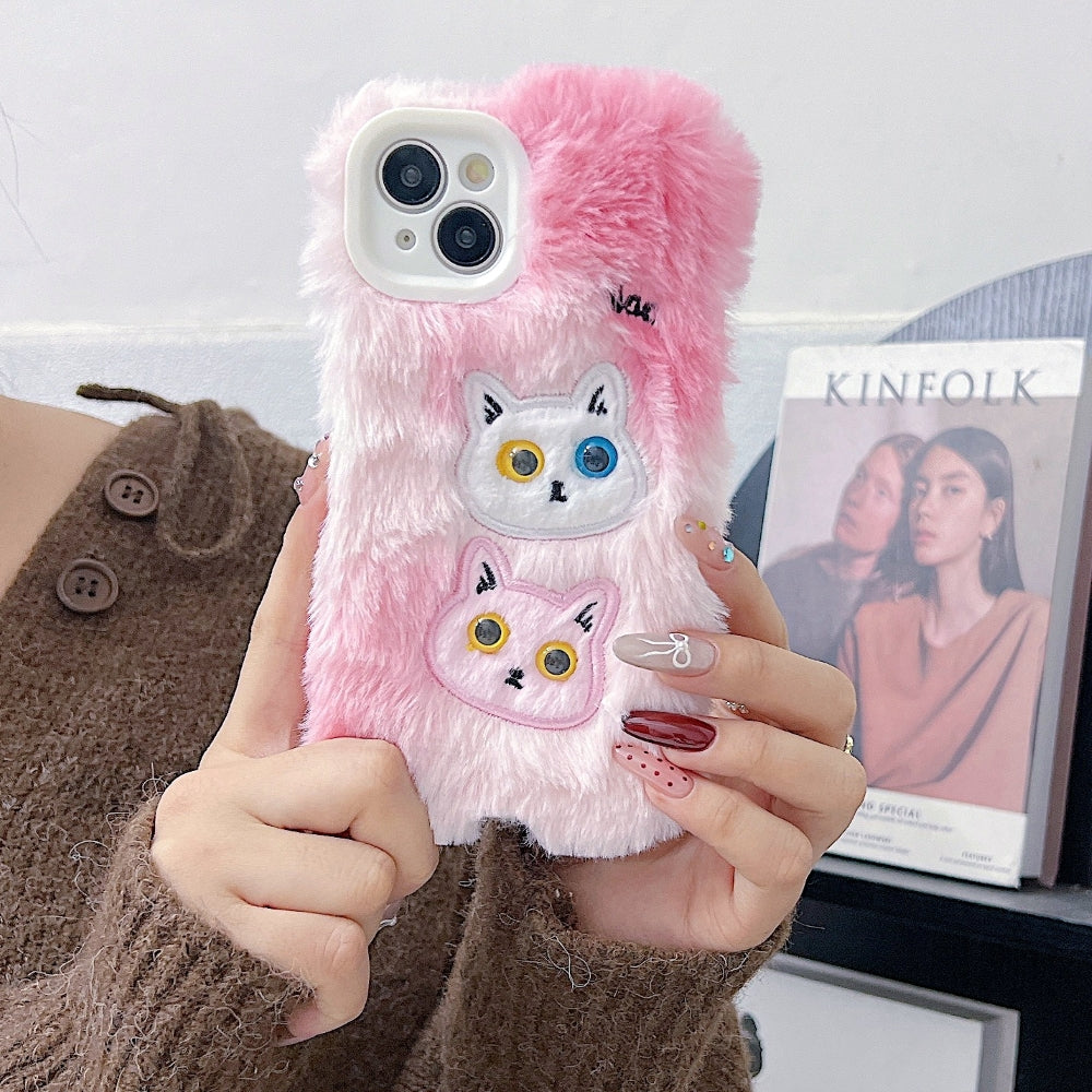 Fluffy Furry Cat Embroided Camera Protection Apple iPhone Case