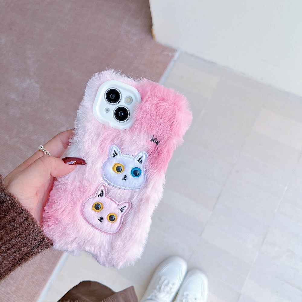 Fluffy Furry Cat Embroided Camera Protection Apple iPhone Case