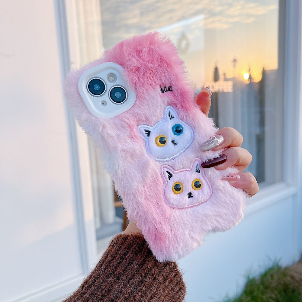 Fluffy Furry Cat Embroided Camera Protection Apple iPhone Case